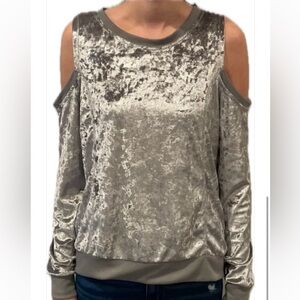 No Comment Open Shoulder Silver Velvet Long Sleeve